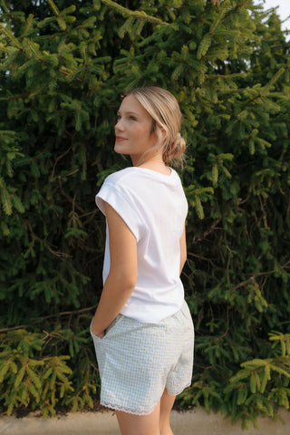 Embroidered Gingham Shorts, Blue/Yellow *final sale - The Red Thread Boutique