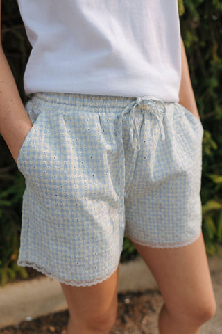 Embroidered Gingham Shorts, Blue/Yellow *final sale - The Red Thread Boutique