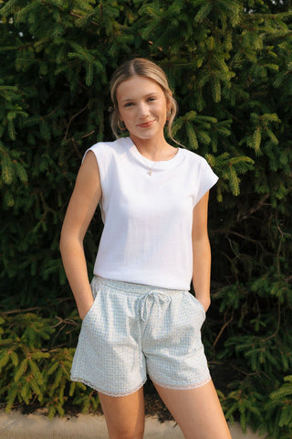 Embroidered Gingham Shorts, Blue/Yellow *final sale - The Red Thread Boutique