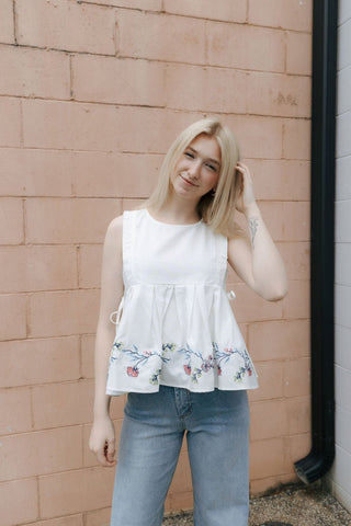 Embroidered Peplum Tank *final sale - The Red Thread Boutique