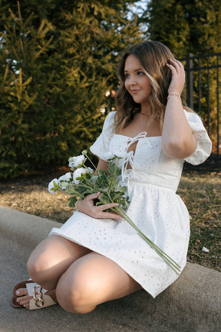 Eyelet Denim Dress, White *final sale - The Red Thread Boutique