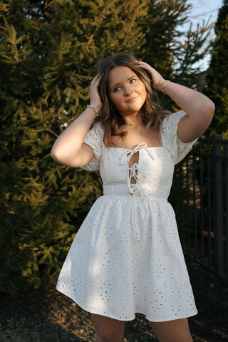 Eyelet Denim Dress, White *final sale - The Red Thread Boutique