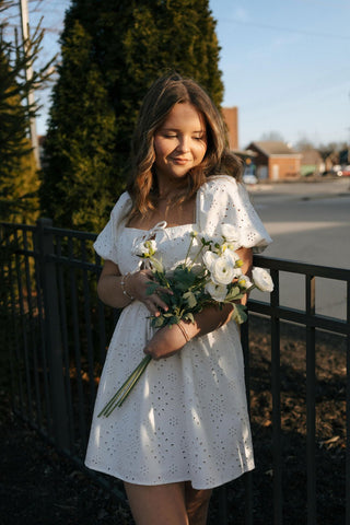 Eyelet Denim Dress, White *final sale - The Red Thread Boutique