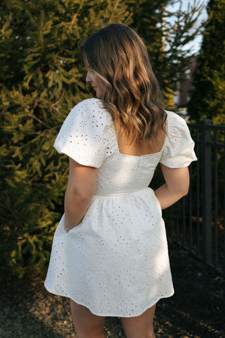 Eyelet Denim Dress, White *final sale - The Red Thread Boutique