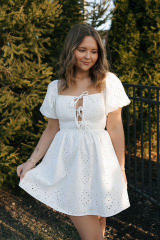 Eyelet Denim Dress, White *final sale - The Red Thread Boutique