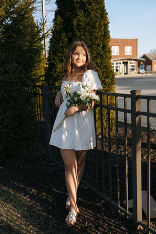 Eyelet Denim Dress, White *final sale - The Red Thread Boutique