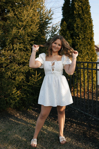 Eyelet Denim Dress, White *final sale - The Red Thread Boutique