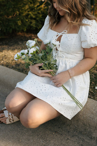 Eyelet Denim Dress, White *final sale - The Red Thread Boutique