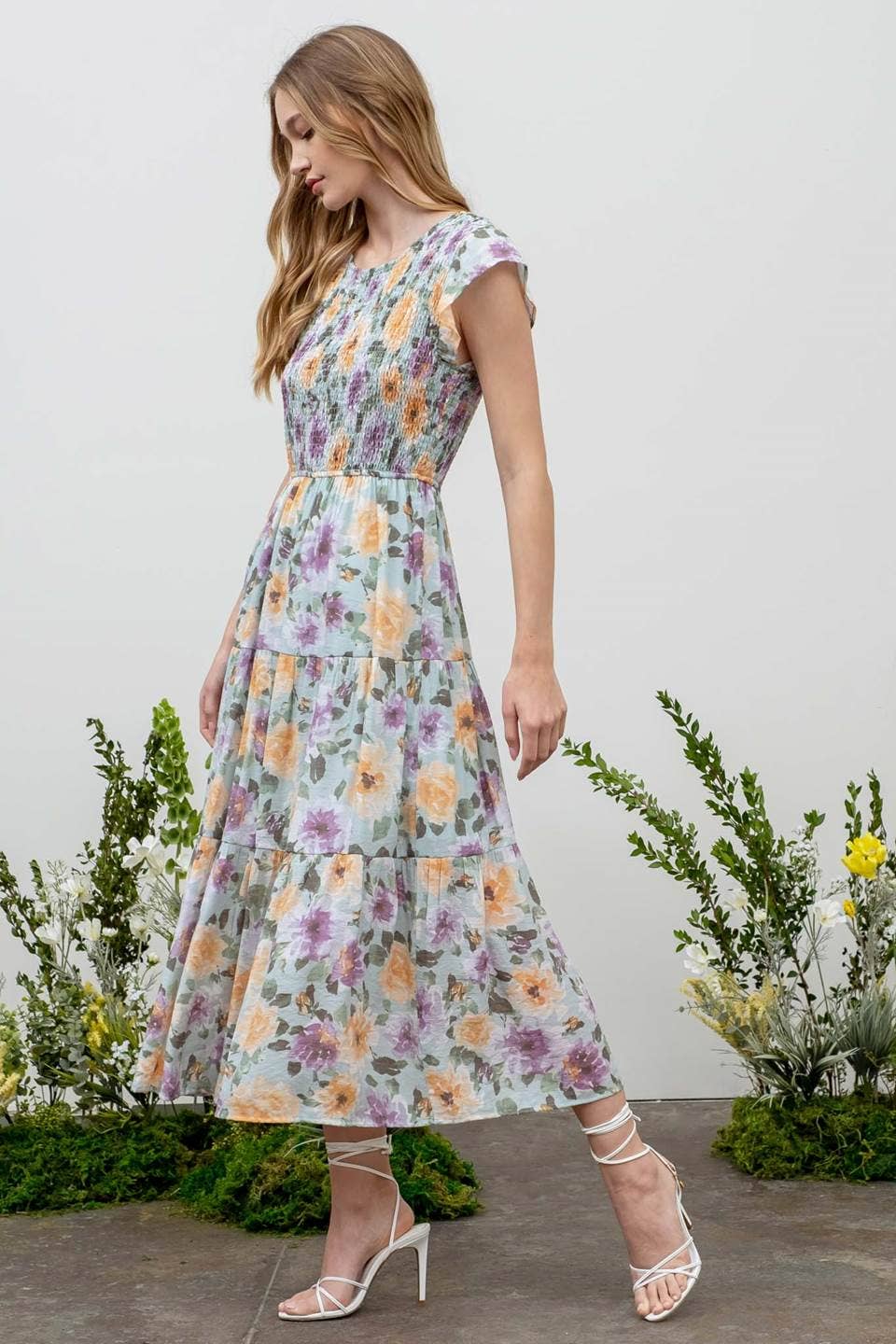 Floral Smocked Dress, Lavender Mint