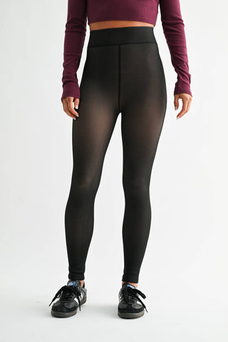 Fur Lined High-Waisted Tights, Black