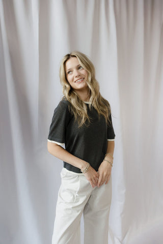 Faye Layered Top, Charcoal - The Red Thread Boutique