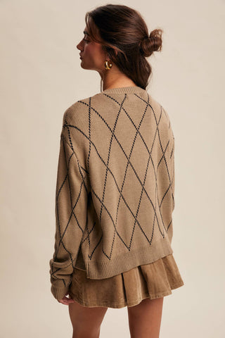 Argyle Bow Detail Knit Cardigan *final sale