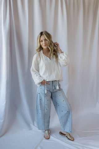 Finley Studded Jeans, Light Denim - The Red Thread Boutique