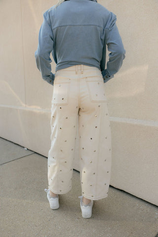 Finley Studded Jeans, White - The Red Thread Boutique