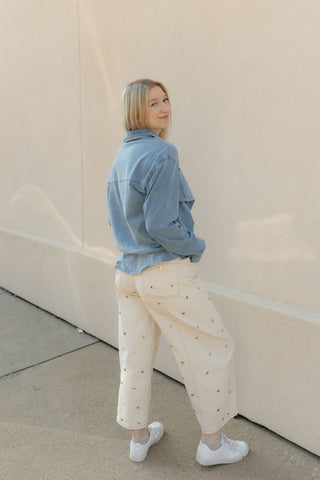 Finley Studded Jeans, White - The Red Thread Boutique