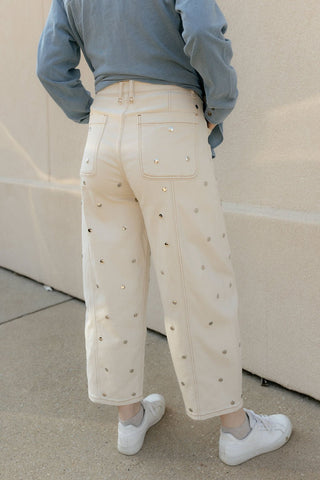 Finley Studded Jeans, White - The Red Thread Boutique