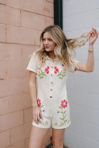 Floral Jacquard Knit Romper *final sale - The Red Thread Boutique