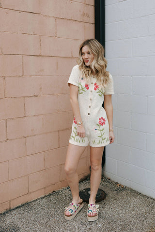 Floral Jacquard Knit Romper *final sale - The Red Thread Boutique