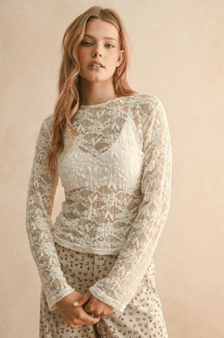 Floral Lace Top, Cream - The Red Thread Boutique