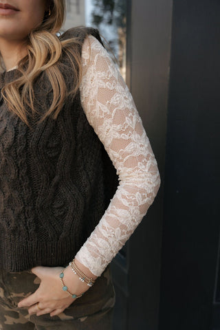 Floral Lace Top, Cream - The Red Thread Boutique