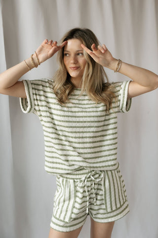Florence Stripe Shorts, Olive - The Red Thread Boutique