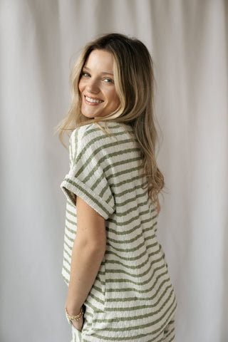 Florence Stripe Top, Olive - The Red Thread Boutique