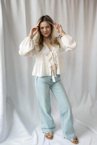 Freya Eyelet Tie Top, White - The Red Thread Boutique