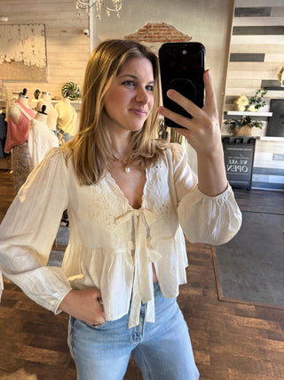 Freya Eyelet Tie Top, White - The Red Thread Boutique