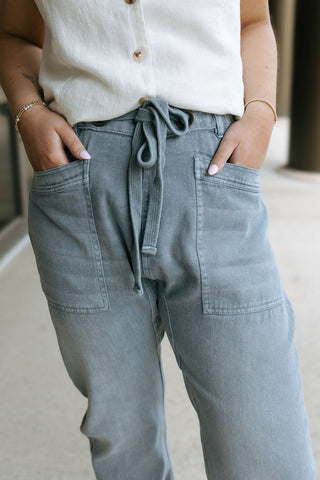 Front Tie Denim Pants, Blue Grey *final sale - The Red Thread Boutique