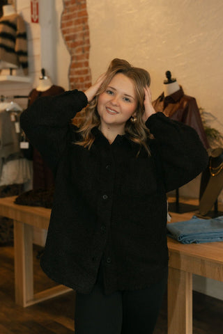 Frostline Sherpa Shacket, Black - The Red Thread Boutique