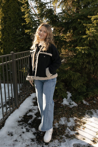 Fur Contrast Jacket, Black Denim *final sale* - The Red Thread Boutique