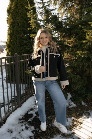 Fur Contrast Jacket, Black Denim *final sale* - The Red Thread Boutique