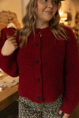 Fuzzy Cardigan, Red *final sale* - The Red Thread Boutique