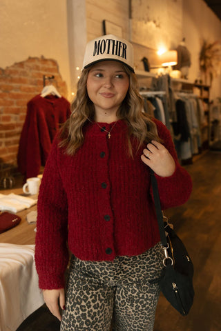 Fuzzy Cardigan, Red *final sale* - The Red Thread Boutique