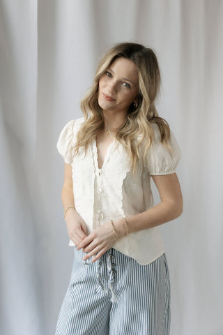 Goldie Button Top, White - The Red Thread Boutique