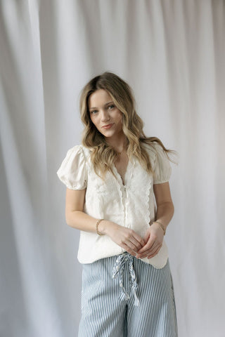 Goldie Button Top, White - The Red Thread Boutique