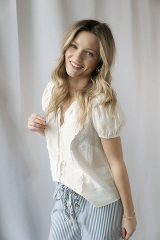 Goldie Button Top, White - The Red Thread Boutique