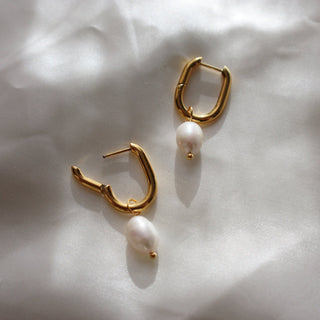 Grace Hoops | Oval Hoops with Pearl Drop - The Red Thread Boutique