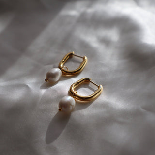 Grace Hoops | Oval Hoops with Pearl Drop - The Red Thread Boutique