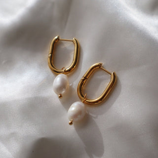 Grace Hoops | Oval Hoops with Pearl Drop - The Red Thread Boutique