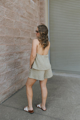 Hallie Halter Tie Top, Moss *final sale - The Red Thread Boutique