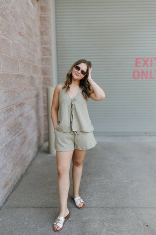 Hallie Halter Tie Top, Moss *final sale - The Red Thread Boutique