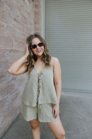 Hallie Halter Tie Top, Moss *final sale - The Red Thread Boutique