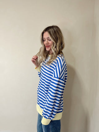 Harlow Stripe Pullover, Blue/Yellow - The Red Thread Boutique