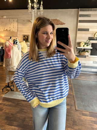Harlow Stripe Pullover, Blue/Yellow - The Red Thread Boutique