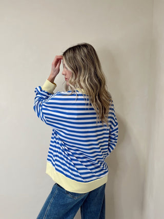 Harlow Stripe Pullover, Blue/Yellow - The Red Thread Boutique