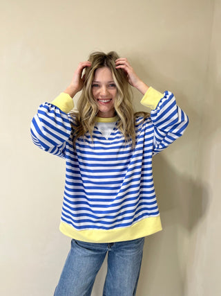 Harlow Stripe Pullover, Blue/Yellow - The Red Thread Boutique