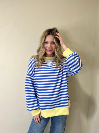 Harlow Stripe Pullover, Blue/Yellow - The Red Thread Boutique
