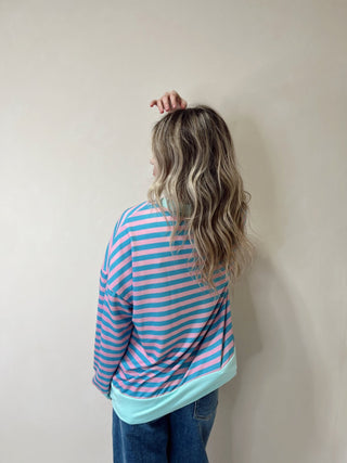 Harlow Stripe Pullover, Teal/Pink - The Red Thread Boutique