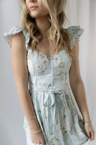 Hattie Floral Corset Dress, Blue - The Red Thread Boutique